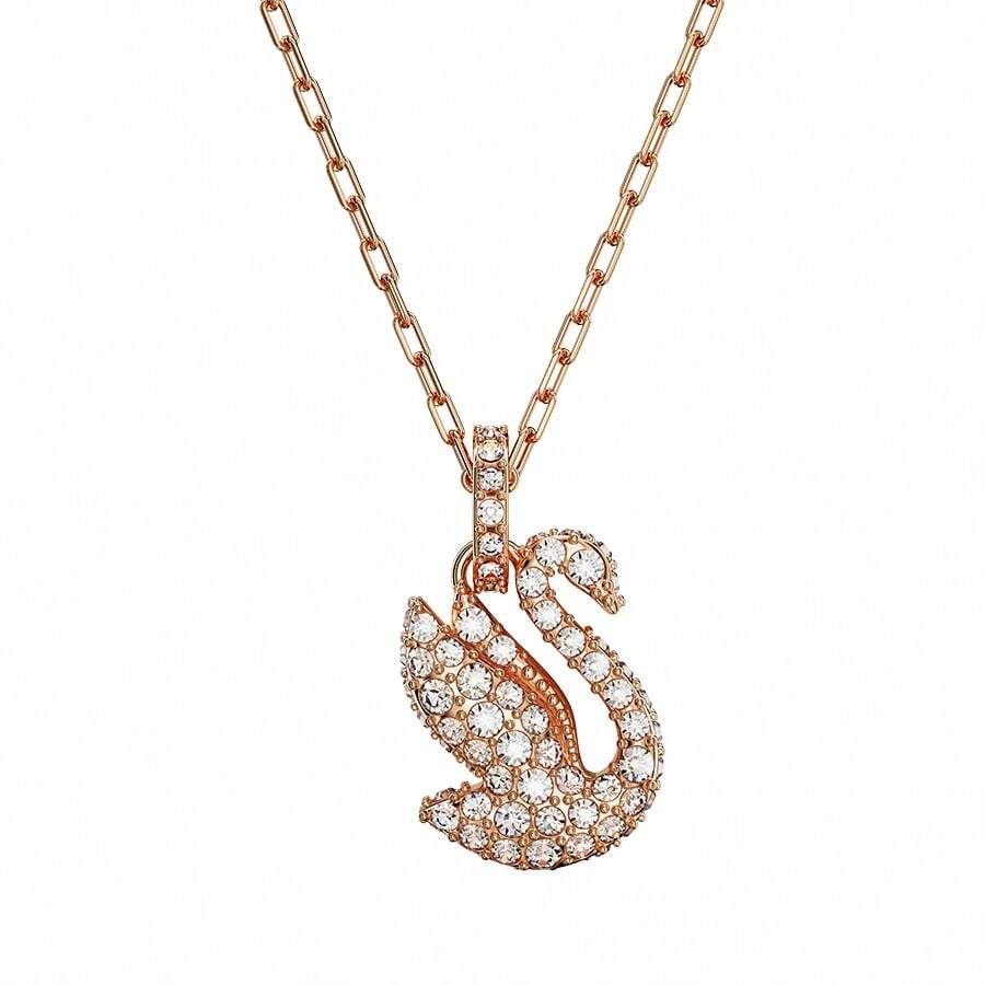 SWAROVSKI SWAN 新款天鵝玫瑰金項鍊女鎖骨鍊女送母親送女友送情人生日禮物開學禮物聖誕禮物結婚禮物 - 玫瑰金 - 查看 1
