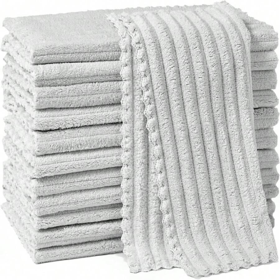 Kitchen Dish Cloths,Super Absorbent Coral Velvet Dish Towels,Quick Drying Kitchen Towels No Lint Dish Rags,Reusable Household Microfiber Cleaning Cloth,12X12 Inches(12 Pack,Light Grey Streak),7324585 - 灰色 - 查看 1