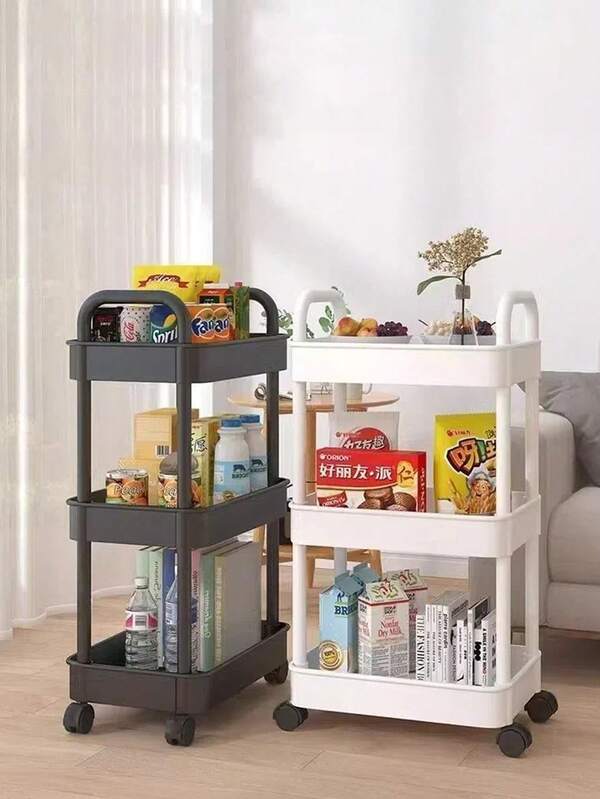 Carrito de almacenamiento con ruedas de 2 y 3 niveles con ganchos, carrito de servicio duradero de PP para oficina, dormitorio y baño, estantes ventilados delgados con ruedas móviles fáciles