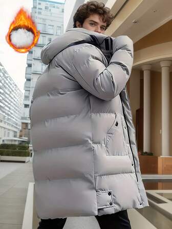 2025 New Men's Casual Hooded Mid-Length Coat, Winter, Fall