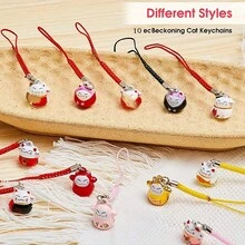 1 Maneki Neko Lucky Keychain - Japanese Style Fortune And Health Mascot, Colorful Cartoon Cat Charm With Tassel, Durable Metal/Rubber Decoration, Women's Gift, Bags, Home Furnishings, Exclusive For Cat Lovers, Fun Keychain, Bright Colors