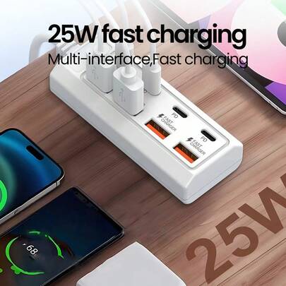 25W Fast Charging Wall Charger Station 8-Port USB Hub (4USB-A + 4 Type-C PD Ports) - Simultaneous Charging ForTablets/Laptop/Smart Devices - 2023 Upgraded Multi-Interface Charger With Smart Charging Tech