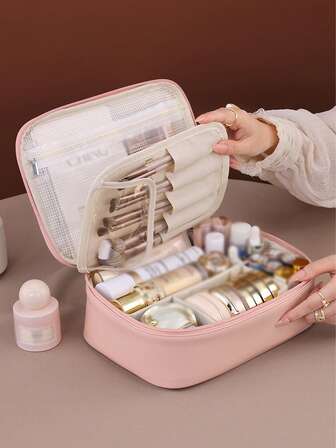 1ชิ้น กระเป๋าใส่เครื่องสำอางแบบแบ่งช่องความจุขนาดใหญ่ กระเป๋าใส่เครื่องสำอางแบบพกพาสำหรับเดินทาง กระเป๋าใส่เครื่องสำอาง, กระเป๋าใส่เครื่องสำอางแบบถอดได้หลายชั้น, กระเป๋าใส่ผลิตภัณฑ์ดูแลผิว ยูนิเซกส์, เหมาะสำหรับพกพาอุปกรณ์เสริมความงาม, ของขวัญเซอร์ไพรส์คริสต์มาส, ของขวัญวันวาเลนไทน์, ของขวัญปีใหม่