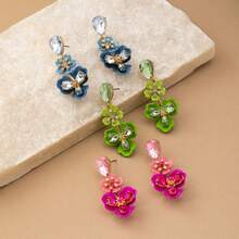 1 Pair Elegant Blue Flower Dangle Earrings, Bohemian Style, Suitable For Women's Daily Wear, Gift - Earrings - View 9