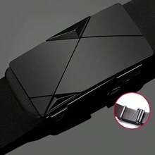 1PC Men's Automatic Buckle Belt, Black Samurai Shape, High-Grade Solid Leather, Enhance Confidence And Aura, Suitable For Business Casual, Business, Boyfriend, Husband, Father's Gift, Suitable For Daily Wear, Fashion, Teenagers, Outdoor, Vacation, Sports