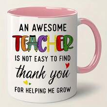Teacher Appreciation Ceramic Coffee Mug - 11 Oz Thank You Helping Me Grow Porcelain Cup, Birthdays, Holidays & Gifts