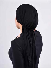 1pc New Solid Color Wide Brim Headscarf Hat, Curved Brim Headwrap Hat For Muslim Women