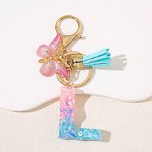 1 件个性化粉色首字母钥匙扣，带可爱蝴蝶吊饰 - 耐用树脂结构爱心亮片字母吊坠钥匙扣 - 包袋、背包和汽车钥匙的时尚配饰 - 送给女士和女孩的理想礼物 包袋配件挂绳带身份证夹汽车配件包袋吊饰 - 彩色 - 查看 15