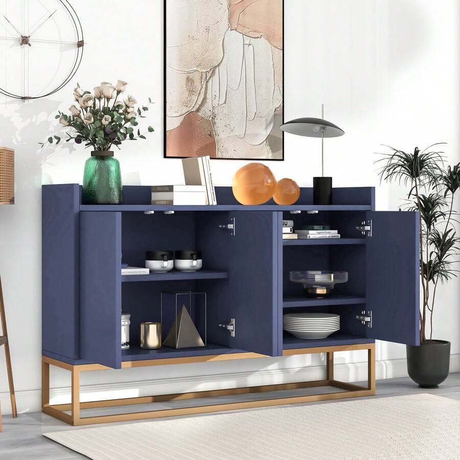 LIVLUX Aparador 120cm, moderno buffet con 4 puertas, mueble sin cajones, mueble de almacenaje con estantes regulables, mueble multiusos para comedor, salón y dormitorio, madera