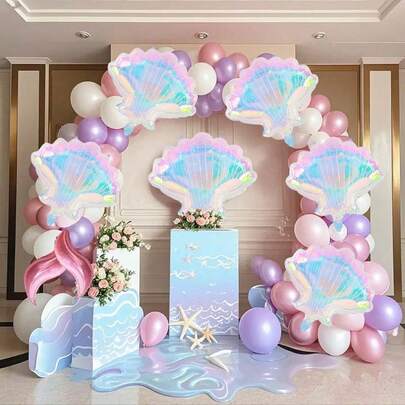 4 قطع من بالونات الألومنيوم بشكل صدفة نمط كبيرة، بقطر 22 بوصة شفافة ذات تأثير هولوغرامي بموضوع الحفلات البحرية، مناسبة لحفلات عيد الميلاد والزفاف وجميع المناسبات الاحتفالية - مثالية لحفلات الموضوع تحت الماء، وديكور مستوحى من المحيط والاحتفالات الخيالية، بالونات عيد الميلاد | أسلوب حفلة المحيط | بالونات شفافة