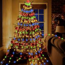 Solar betriebene LED Wasserfall Lichter, Outdoor Netzwerk Rot Stern Lichterkette, Outdoor und Indoor Fairy Lights mit 8 Beleuchtungsmodi, einstellbare Höhe, geeignet für Hof, Party, Hochzeit, Weihnachten, Halloween und Thanksgiving Dekoration