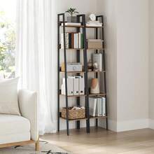 VASAGLE Estantería de Escalera, Estantería Estrecha de 5 Niveles, para Oficina, Dormitorio, Salón, Cocina, Marrón Rústico y Negro Tinta MLLS109B01V1 - rón Rústico + Negro Tinta - Ver 4