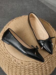 2025 Nuevos zapatos planos casuales y cómodos con lazo decorativo y punta francesa, disponibles en múltiples tallas - Negro - Ver 3