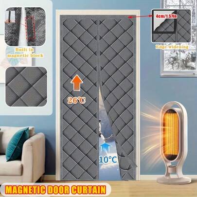 1 Stück magnetischer thermisch isolierender Türvorhang - Schweres Oxford-Gewebe, verstärkte Polsterung, 2 Zoll Höhenerhöhung, geeignet für 80-120 cm Schiebetüren, hält warm und reduziert Lärm im Winter, grau, Wintertürvorhang, Schiebetür-Isolierung, strukturierte Oberfläche, robuste Konstruktion, Heimisolierung, Design, verstärkte Nähte, Lösung für Heimisolierung