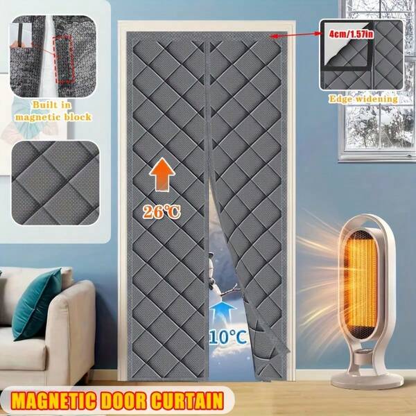 1 Stück magnetischer thermisch isolierender Türvorhang - Schweres Oxford-Gewebe, verstärkte Polsterung, 2 Zoll Höhenerhöhung, geeignet für 80-120 cm Schiebetüren, hält warm und reduziert Lärm im Winter, grau, Wintertürvorhang, Schiebetür-Isolierung, strukturierte Oberfläche, robuste Konstruktion, Heimisolierung, Design, verstärkte Nähte, Lösung für Heimisolierung