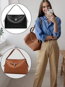 Damen Handtasche, kann als Handtasche oder Umhängetasche getragen werden, kissenförmige Tasche, T-Verschluss Umhängetasche, Hunderte von Stilen für Damen Pendlertaschen, Damen Schultertasche, einfarbige Klapptasche, geeignet für Frauen, Büromitarbeiter, Mütter mittleren Alters, Büropersonal, Arbeitsweg, Outdoor-Nutzung - Verschiedenfarbig - Übersicht 1