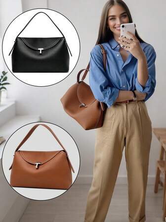 女士手提包，可手提或斜挎，枕形包，T字锁扣字母斜挎包，数百款女士通勤包，女士单肩包，纯色翻盖手提包，适合女性、上班族、中年妈妈、职业白领、工作通勤、户外活动