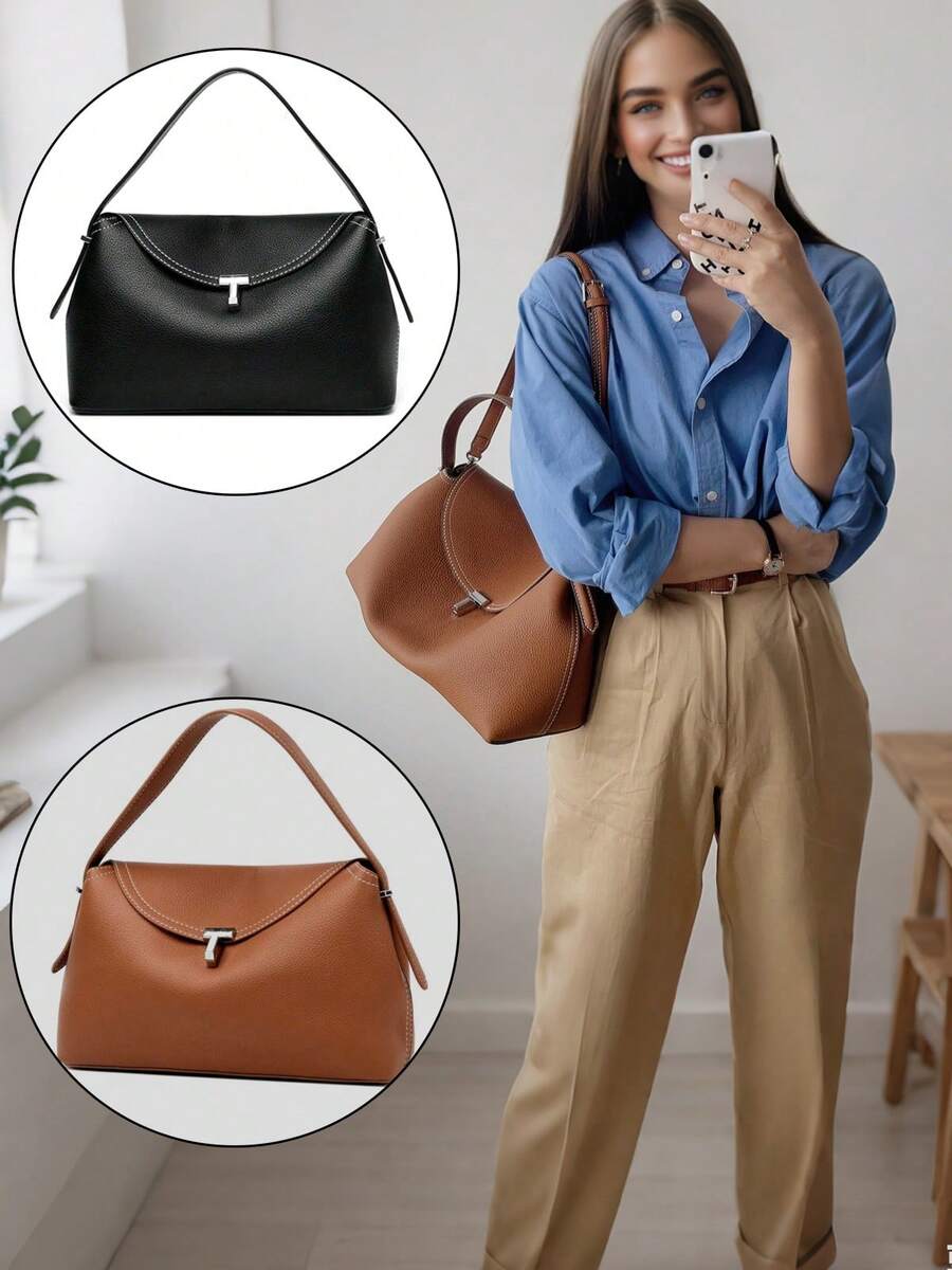 Damen Handtasche, kann als Handtasche oder Umhängetasche getragen werden, kissenförmige Tasche, T-Verschluss Umhängetasche, Hunderte von Stilen für Damen Pendlertaschen, Damen Schultertasche, einfarbige Klapptasche, geeignet für Frauen, Büromitarbeiter, Mütter mittleren Alters, Büropersonal, Arbeitsweg, Outdoor-Nutzung - Verschiedenfarbig - Übersicht 1