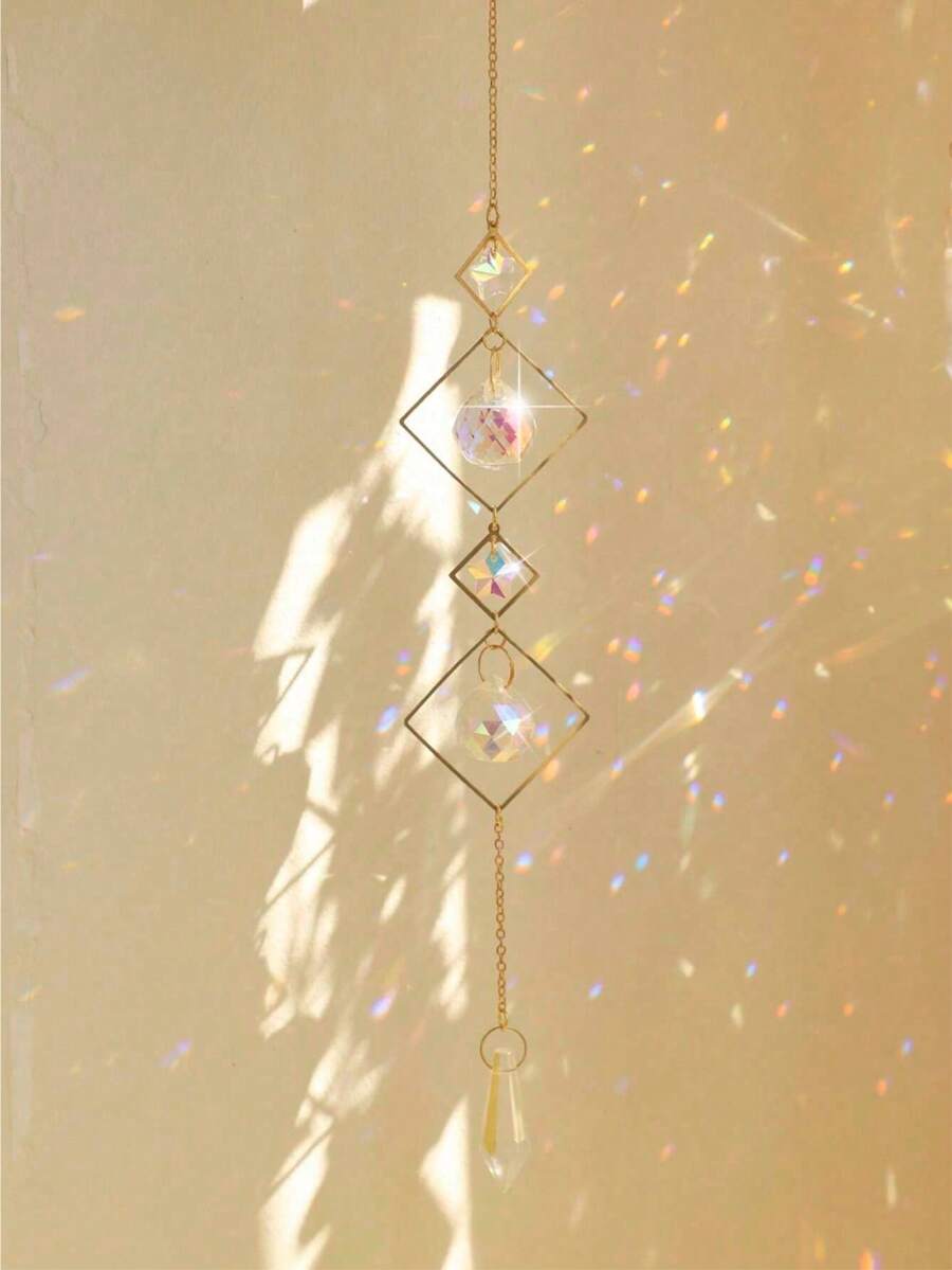 1pc Crystal Suncatcher, Colorful Hanging Suncatcher With Chain Pendant Decor, Crystal Ball Rainbow Maker, Suitable For Windows, Home, Garden, Office, Car, Party, Wedding Decoration - Gold - View 1