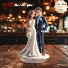 1 件优雅的 2D 旋转亚克力新娘和新郎桌面装饰 - 适合婚礼、订婚和周年纪念，室内/室外使用，无需电源，婚礼装饰 - 多色E - 查看 10
