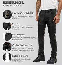 Mens Slim Fit Stretch Fashion Casual Faux Leather Pants-20256688 - 黑色 - 查看 2