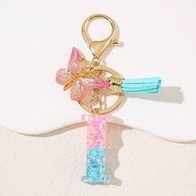 1 件个性化粉色首字母钥匙扣，带可爱蝴蝶吊饰 - 耐用树脂结构爱心亮片字母吊坠钥匙扣 - 包袋、背包和汽车钥匙的时尚配饰 - 送给女士和女孩的理想礼物 包袋配件挂绳带身份证夹汽车配件包袋吊饰 - 彩色 - 查看 32