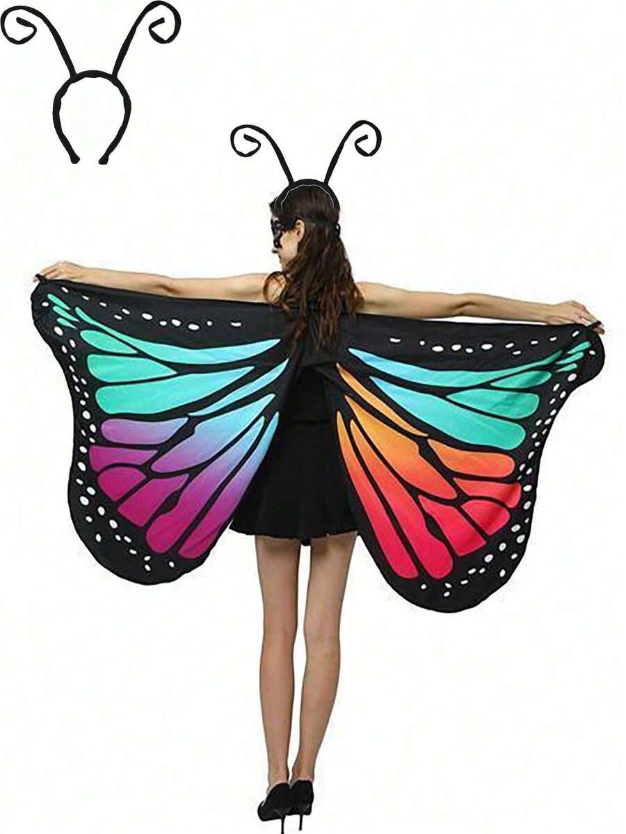 1 pieza Capa con forma de mariposa para actuación en escenario, disponible en trece colores, un accesorio de fotografía para cosplay y una capa con forma de mariposa de moda.