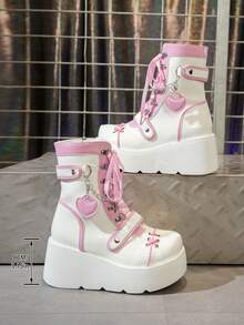 Botas casuales blancas con plataforma y cremallera lateral, estilo punk para mujer, otoño/invierno 2026. Botas cortas elevadoras versátiles para deportes al aire libre, adecuadas para eventos, fiestas, vacaciones, viajes diarios y uso diario, perfectas para el Día de la Madre - Blanco - Ver 6