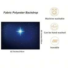 2D Striscione piatto, sfondo natalizio con cielo notturno blu e stelle - Sfondo fotografico in tessuto riutilizzabile per scene della natività con effetto di luce sacra, perfetto per feste e decorazioni di festival, sfondo fotografico per festival | Amplificatore dell'atmosfera del festival | Qualità di stampa distintiva