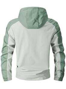 Plus Size Men's Lightweight Casual/Sports Outdoor Hooded Jacket, Color Block, Spring & Autumn - Grey - View 2