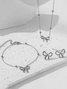 4pcs Elegant Bow Knot Jewelry Sets Women Fashion Gold Plated Earrings Necklace Bracelet Sets Birthday Party Vacation Accessories Gift For Girlfriend Lovers