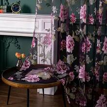 1pc Purple Floral Sheer Curtains Living Room Bedroom Kitchen Curtains Elegant Peony Floral Sheer Perforated Curtains - Purple - View 5