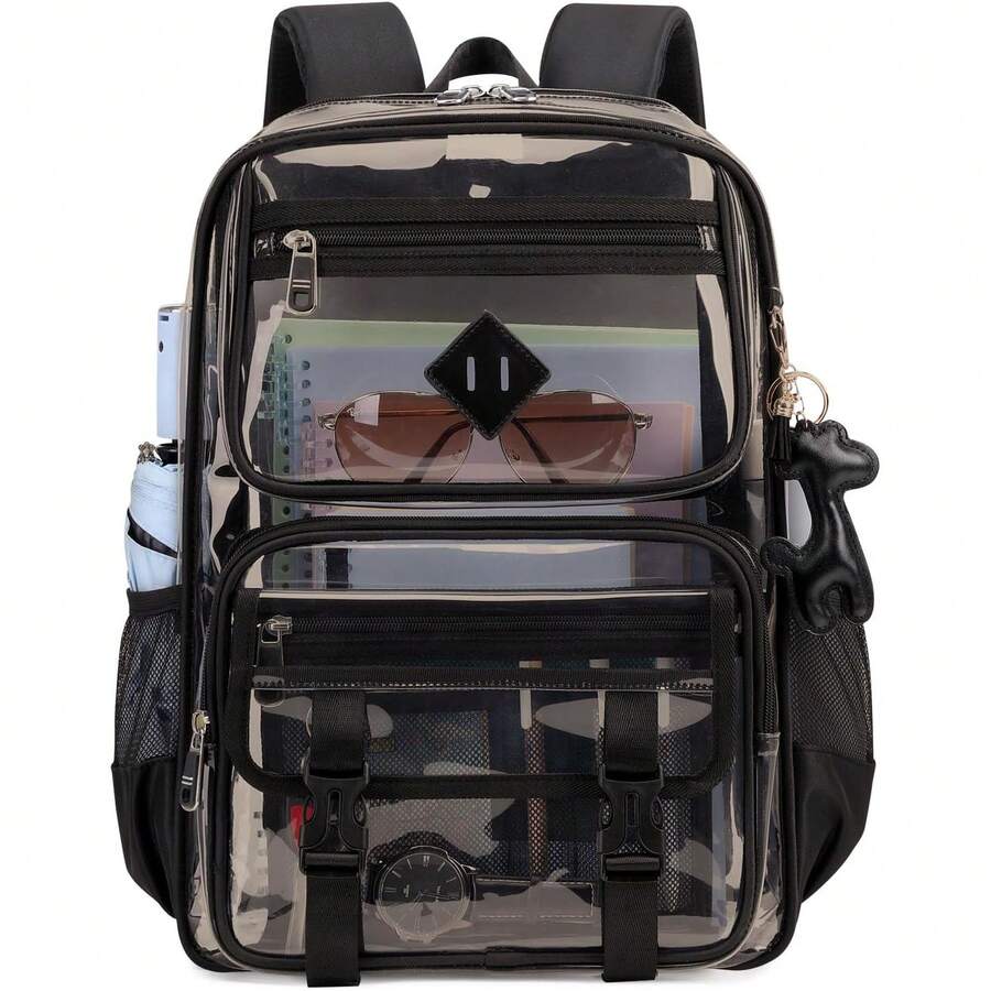 Transparent Backpack For School, PVC Transparent School Bag, Thick Transparent Backpack For Stadium Activities, Transparent Bag - màu đen - Xem 1