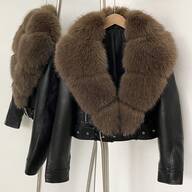 OFTBUY Women's Solid Color PU Leather Jacket With Faux Fur Collar, Casual Motorcycle Street Style For Autumn/Winter