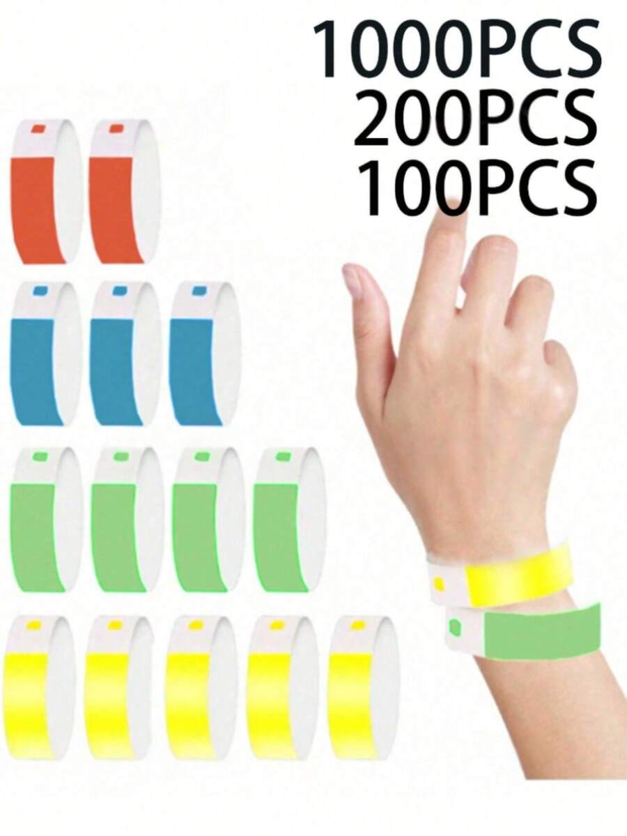 1000/200/100 件/套防水纸腕带,彩色腕带,适用于运动、聚会、比赛、节日、活动、俱乐部、假期 - 彩色 - 查看 1