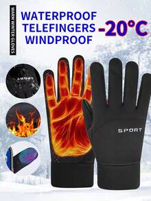 1 Pair Outdoor Sports Waterproof Gloves, Touchscreen Enabled, Thermal Lined, Windproof, Suitable For Driving, Cycling, Autumn/Winter - Black - View 2