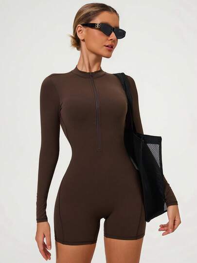 MASKERT Women's Long-Sleeved Tight Jumpsuits, Women's Yoga Jumpsuits For Exercise And Running, Long-Sleeved Sports Jumpsuits That Are Quick-Drying And Shape-Contouring