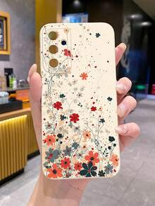 1 pieza Funda de teléfono a prueba de caídas con estampado floral compatible con modelos Android /Galaxy/Infinix/Redmi/OPPO/VIVO/Realme - Beis - Ver 1