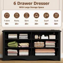 Furniwell Dresser With Power Outlet, 6 Drawers Dresser For Bedroom, Modern Chest Of Drawers, Wooden Dressers, TV Stand For Living Room,Closet, Hallway - Xem 4