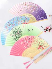 1pc Summer Dance Cheongsam Runway Ethereal Pattern Random Classical Tassel Decor Folding Fan