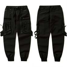 Pantalones cargo jogger negros de techwear gótico para streetwear de hombre - Negro - Ver 3