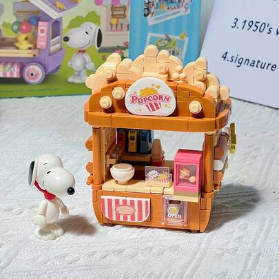 Serie Vista de la Calle Snoopy - Camión de Comida y Pequeña Tienda Conjunto de Construcción de Micro-Bloques Vista de la Calle Mini, Juguetes y Adornos Divertidos; ¡Ven y Abre una Tienda con Snoopy!