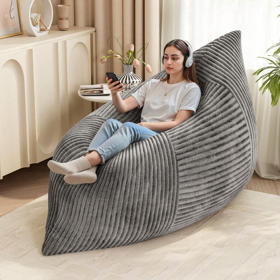 3 In 1 Bean Bag Chair, Convertible Bean Bag Floor Cushion With Machine Washable Cover, Beanbag Chairs For Adult - Grey - View 1
