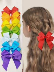 20/40pcs Candy Color Bow Hair Clips Set, Double Layer Ribbon Barrettes For Baby Girls, Cute Everyday/Party Versatile Headwear - Multicolor - View 3