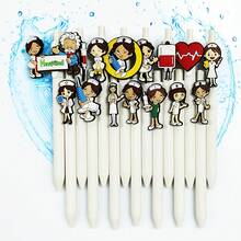 15/10/5 chiếc bút bi chủ đề y tá có thể thu vào - PVC trắng, tay cầm mềm, mực đen, thiết kế y tế vui nhộn (ống nghe, hình trái tim, mũ y tá) - Quà tặng lý tưởng cho y tá và sinh viên y khoa, phụ kiện làm việc cho y tá - Nhiều màu - Xem 7