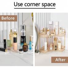 2-Tier Corner Bathroom Counter Organizer – Classic Storage Shelf For Makeup, Perfume & Toiletries, Space-Saving Countertop Tray Fits Bathroom, Dresser, Kitchen - Vàng-2 Cấp - Xem 3