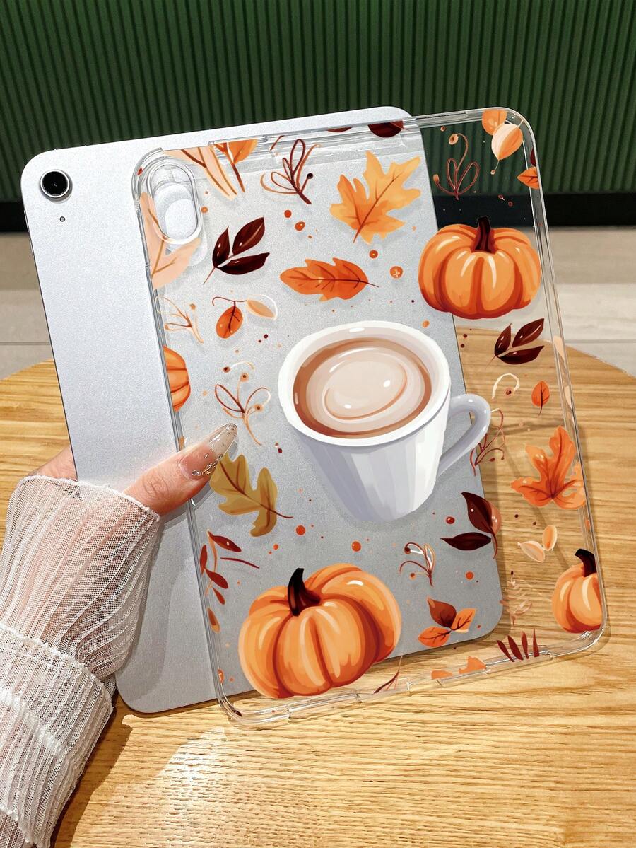 秋季万圣节南瓜咖啡 iPad 保护套 - 适用于 iPad Pro/Air/Mini 的透明 TPU 保护套，可爱的秋叶图案，兼容 iPad Pro 11、iPad Air 2、iPad Air 第 5 代 2022、iPad Air 11 英寸 (M2) 2024、iPad Air 11 英寸 (M3) 2025 和其他 iPad 型号，适合个人使用或作为礼物 - 彩色 - 查看 1