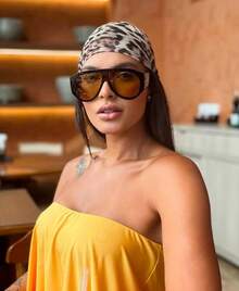 1 Piece European And American Style Stylish Oversized Sunglasses, Fashion Street Style Protective Eyewear Accessories For Summer, Vacation, Travel, Beach In Shield Shape - Cà phê - Xem 1