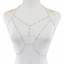 Cuiwrgrs 1pc Punk Style Silver Body Chain Necklace, Sexy Rhinestone Pendant, Fashionable Body Jewelry For Women Daily Wear