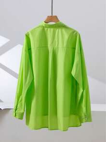 Plus Women's Minimalist Solid-Color Button-Down Shirt Casual Loose-Fit Long-Sleeve Shirt Autumn And Winter